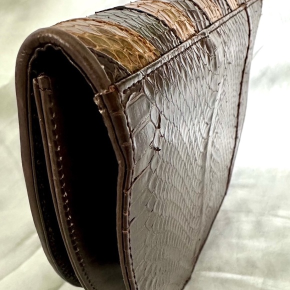 Genuine Snake Skin Brown Leather Clutch purse - Picture 4 of 8